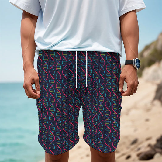DNA Helix Pattern Print Men's Cargo Shorts