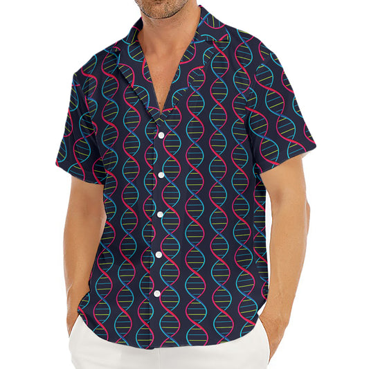 DNA Helix Pattern Print Men's Deep V-Neck Shirt
