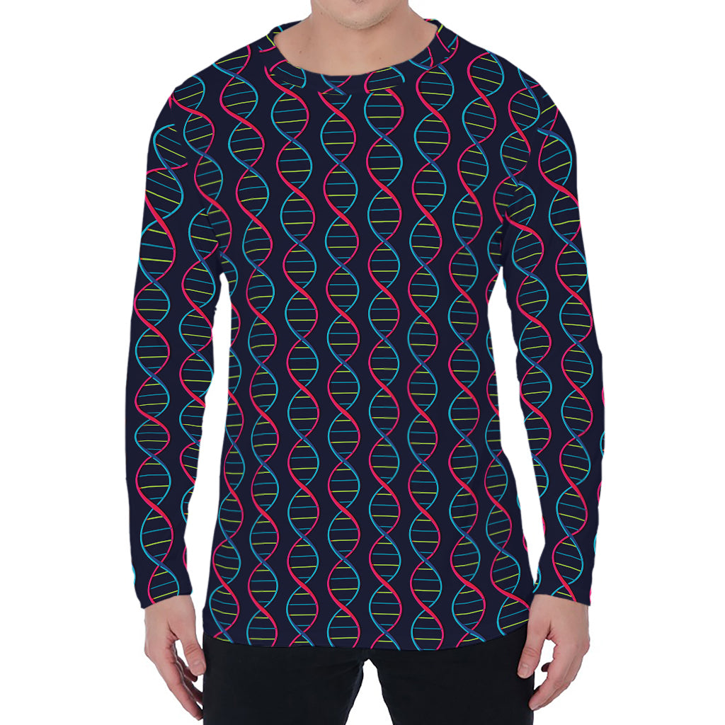 DNA Helix Pattern Print Men's Long Sleeve T-Shirt
