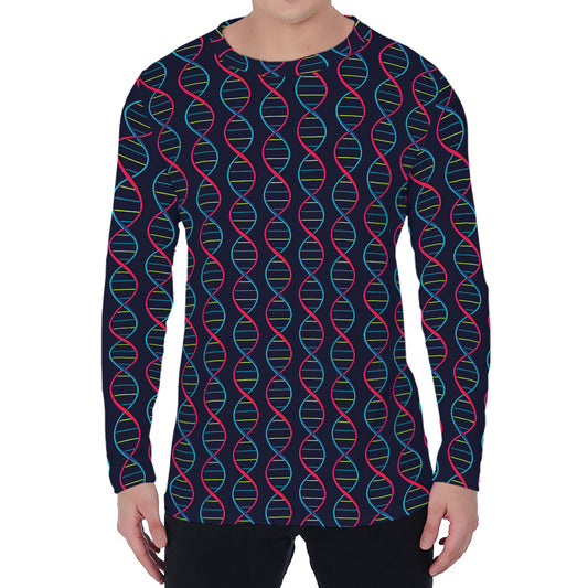 DNA Helix Pattern Print Men's Long Sleeve T-Shirt