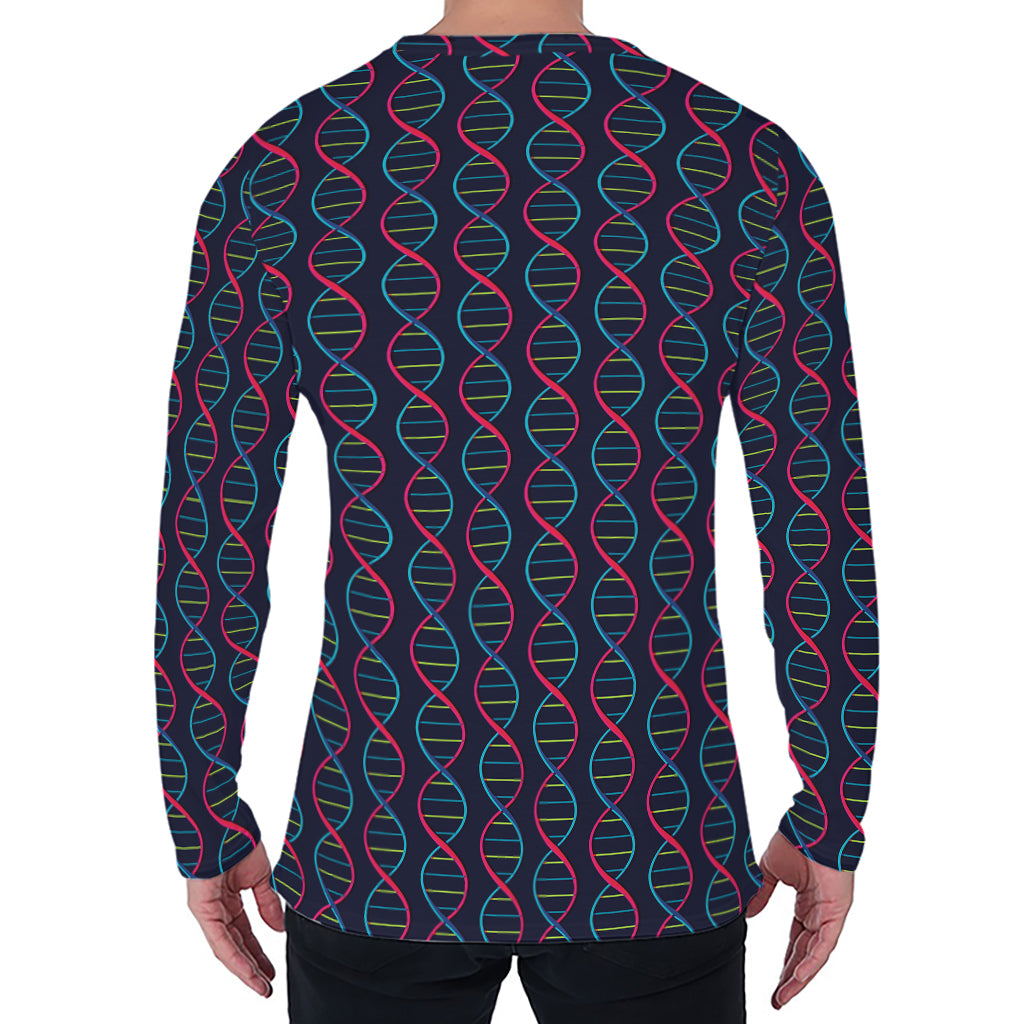 DNA Helix Pattern Print Men's Long Sleeve T-Shirt