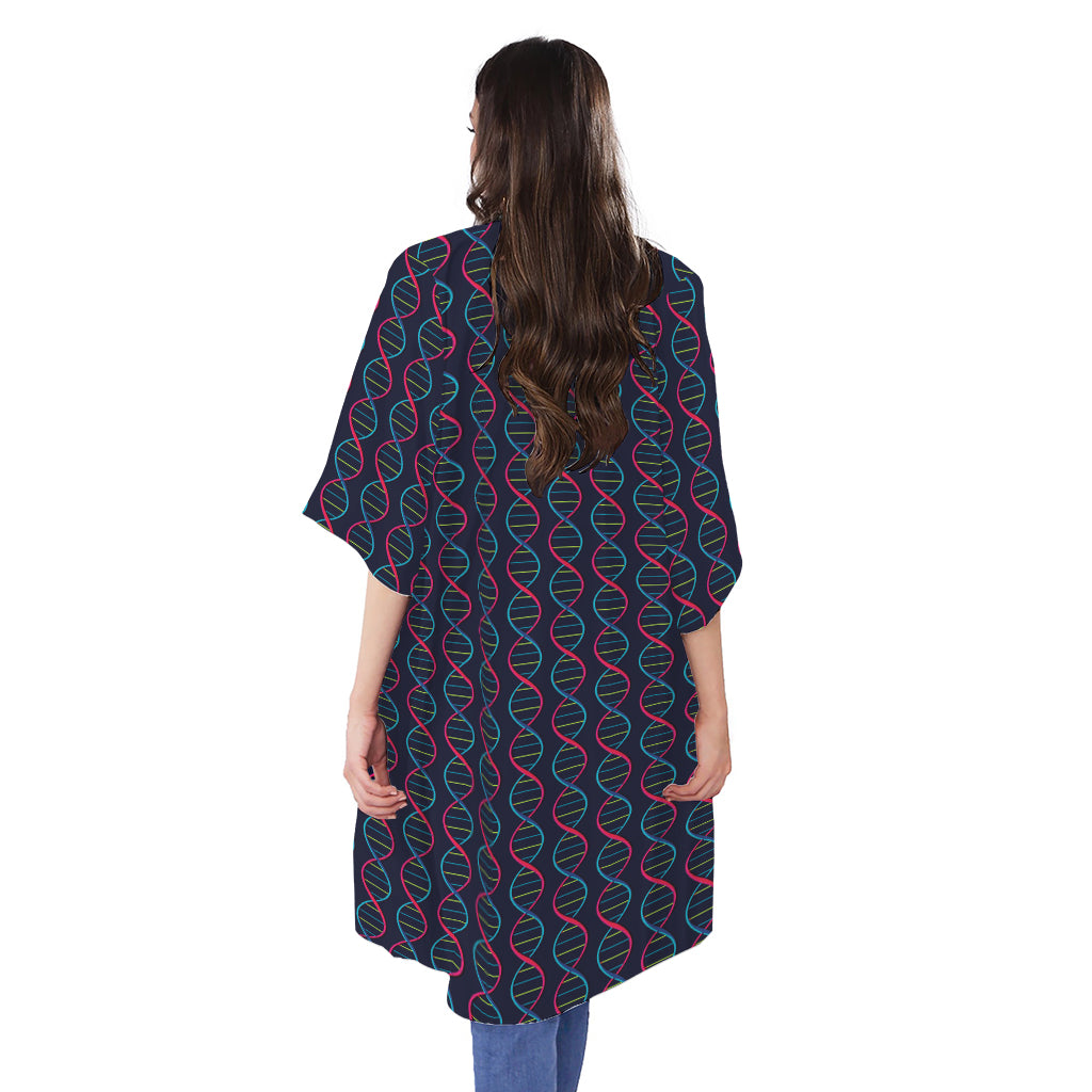 DNA Helix Pattern Print Open Front Beach Cover Up