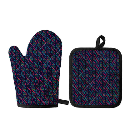 DNA Helix Pattern Print Oven Mitt And Pot Holder Set