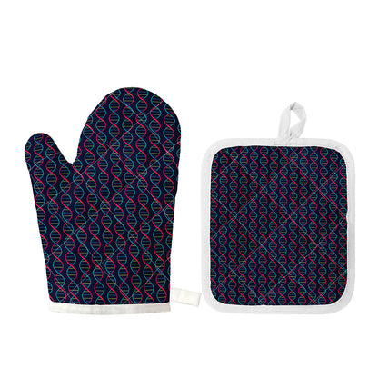 DNA Helix Pattern Print Oven Mitt And Pot Holder Set