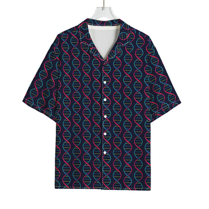 DNA Helix Pattern Print Rayon Hawaiian Shirt