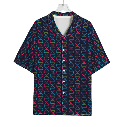 DNA Helix Pattern Print Rayon Hawaiian Shirt