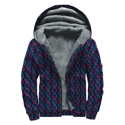 DNA Helix Pattern Print Sherpa Lined Zip Up Hoodie