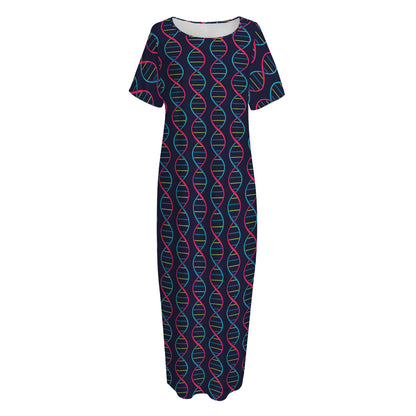DNA Helix Pattern Print Short Sleeve Long Nightdress