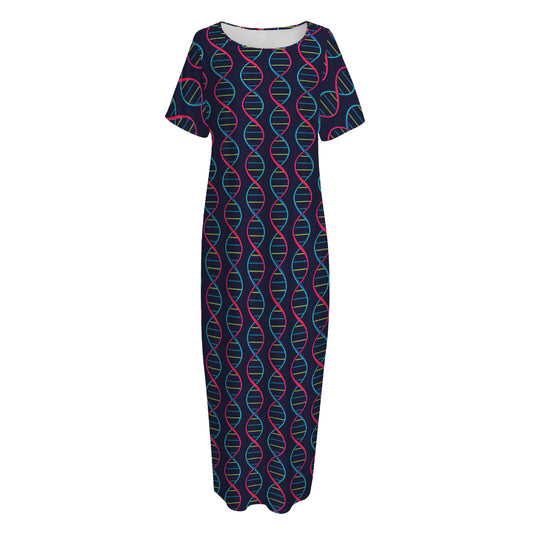 DNA Helix Pattern Print Short Sleeve Long Nightdress