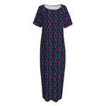 DNA Helix Pattern Print Short Sleeve Long Nightdress