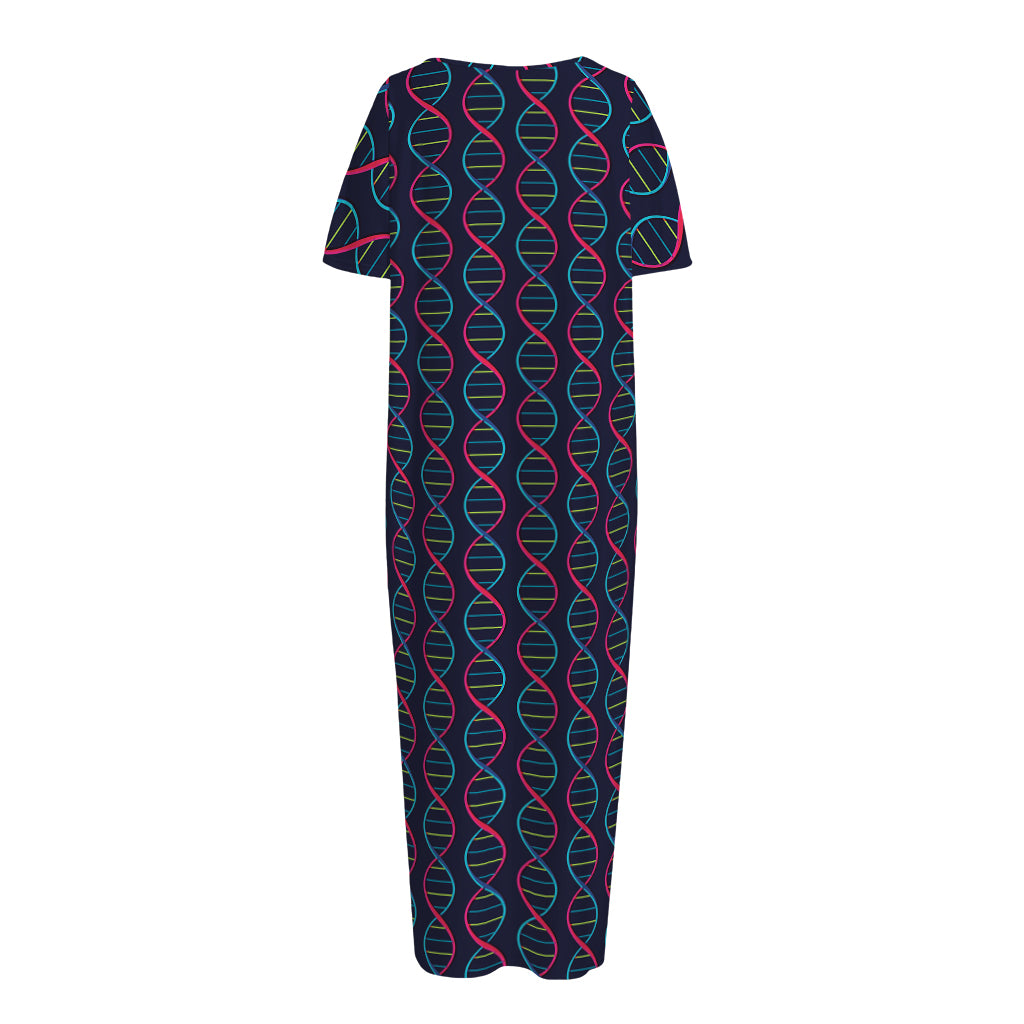 DNA Helix Pattern Print Short Sleeve Long Nightdress