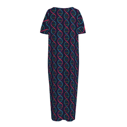 DNA Helix Pattern Print Short Sleeve Long Nightdress