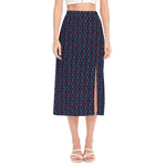 DNA Helix Pattern Print Side Slit Midi Skirt