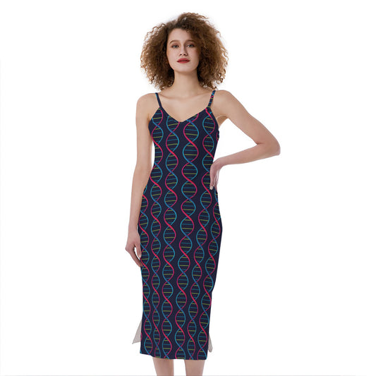 DNA Helix Pattern Print Slim Fit Midi Cami Dress