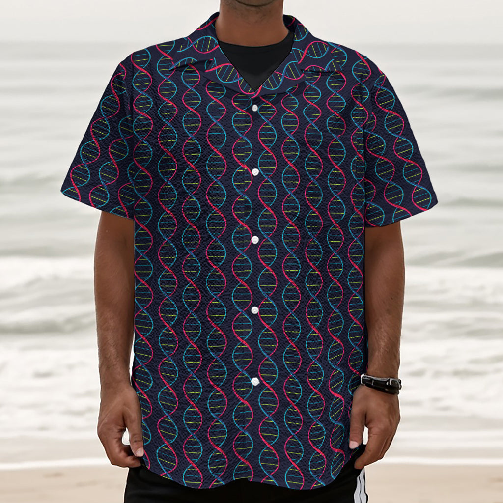 DNA Helix Pattern Print Textured Short Sleeve Shirt