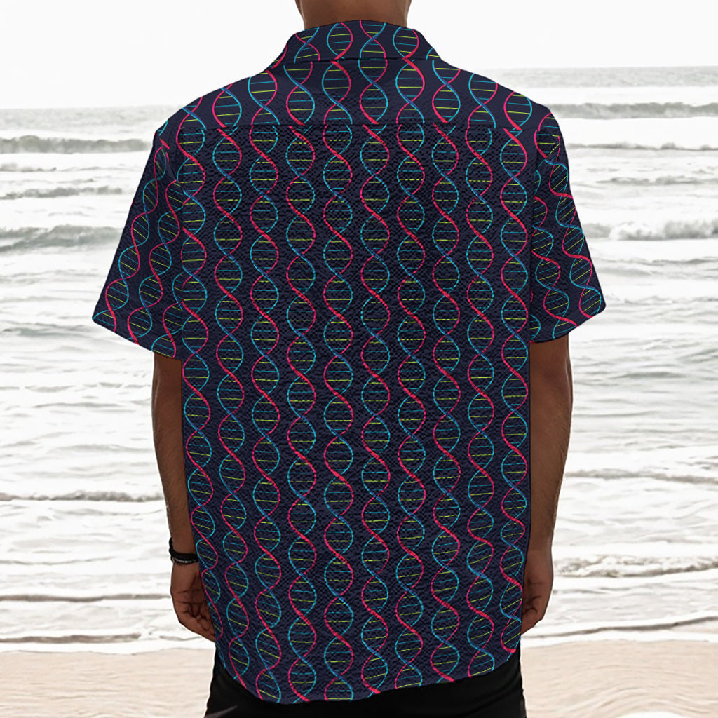 DNA Helix Pattern Print Textured Short Sleeve Shirt