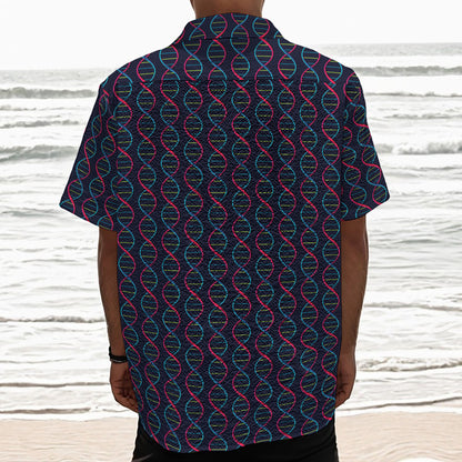 DNA Helix Pattern Print Textured Short Sleeve Shirt