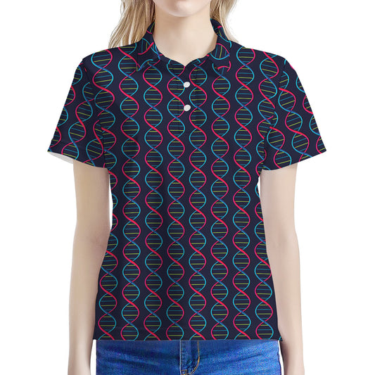 DNA Helix Pattern Print Women's Polo Shirt