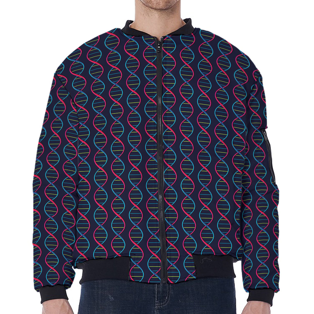 DNA Helix Pattern Print Zip Sleeve Bomber Jacket