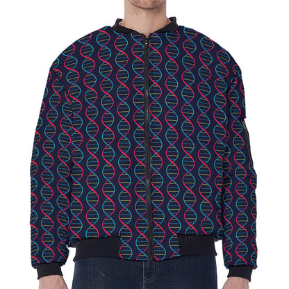DNA Helix Pattern Print Zip Sleeve Bomber Jacket