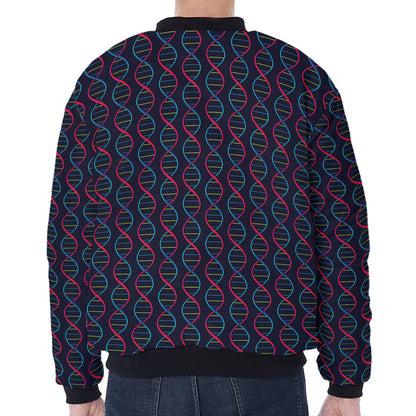 DNA Helix Pattern Print Zip Sleeve Bomber Jacket