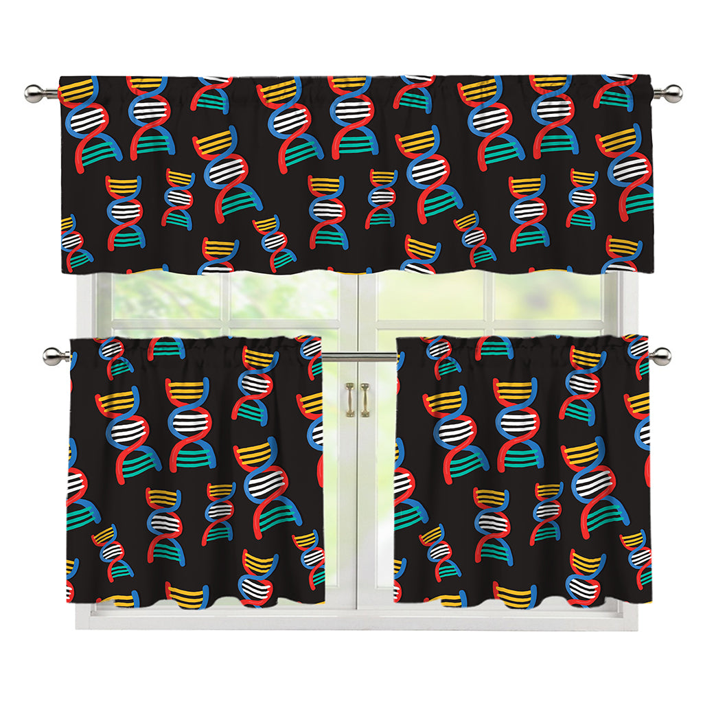 DNA Strands Pattern Print 3 Piece Kitchen Curtains