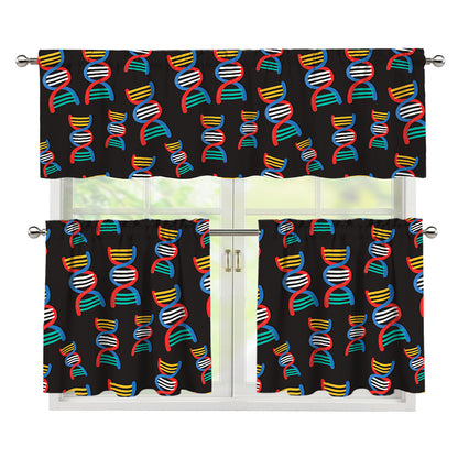DNA Strands Pattern Print 3 Piece Kitchen Curtains