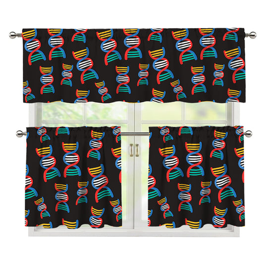 DNA Strands Pattern Print 3 Piece Kitchen Curtains