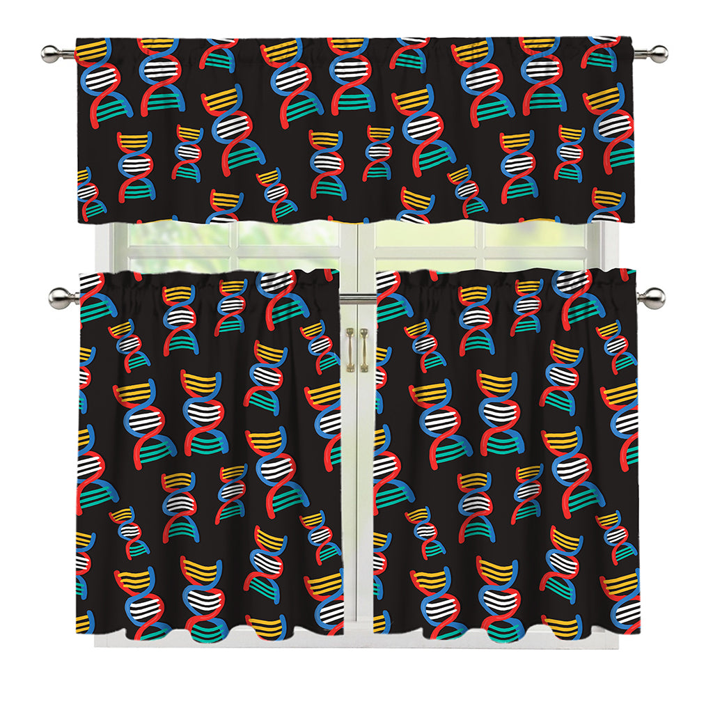 DNA Strands Pattern Print 3 Piece Kitchen Curtains