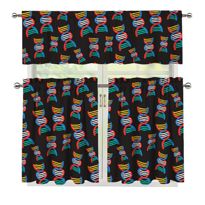 DNA Strands Pattern Print 3 Piece Kitchen Curtains