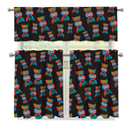 DNA Strands Pattern Print 3 Piece Kitchen Curtains