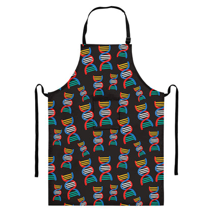 DNA Strands Pattern Print Bib Apron With Pocket