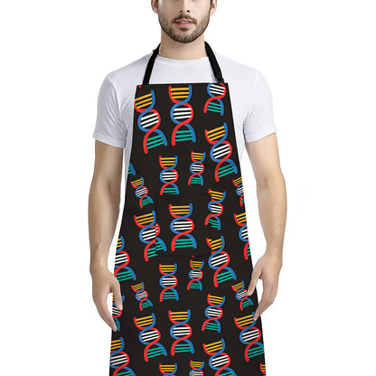DNA Strands Pattern Print Bib Apron With Pocket