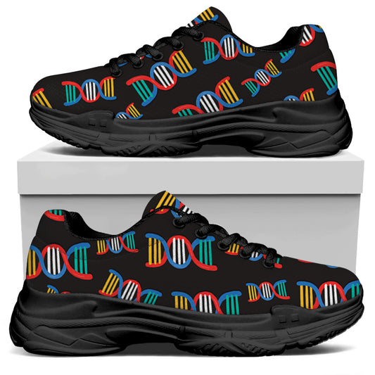 DNA Strands Pattern Print Black Chunky Shoes