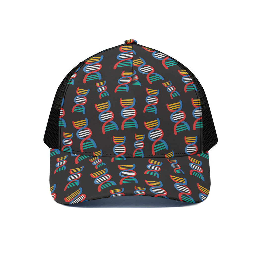 DNA Strands Pattern Print Black Mesh Trucker Cap