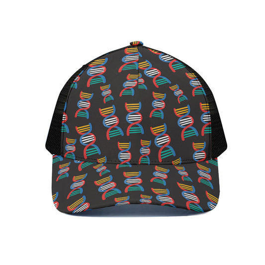 DNA Strands Pattern Print Black Mesh Trucker Cap