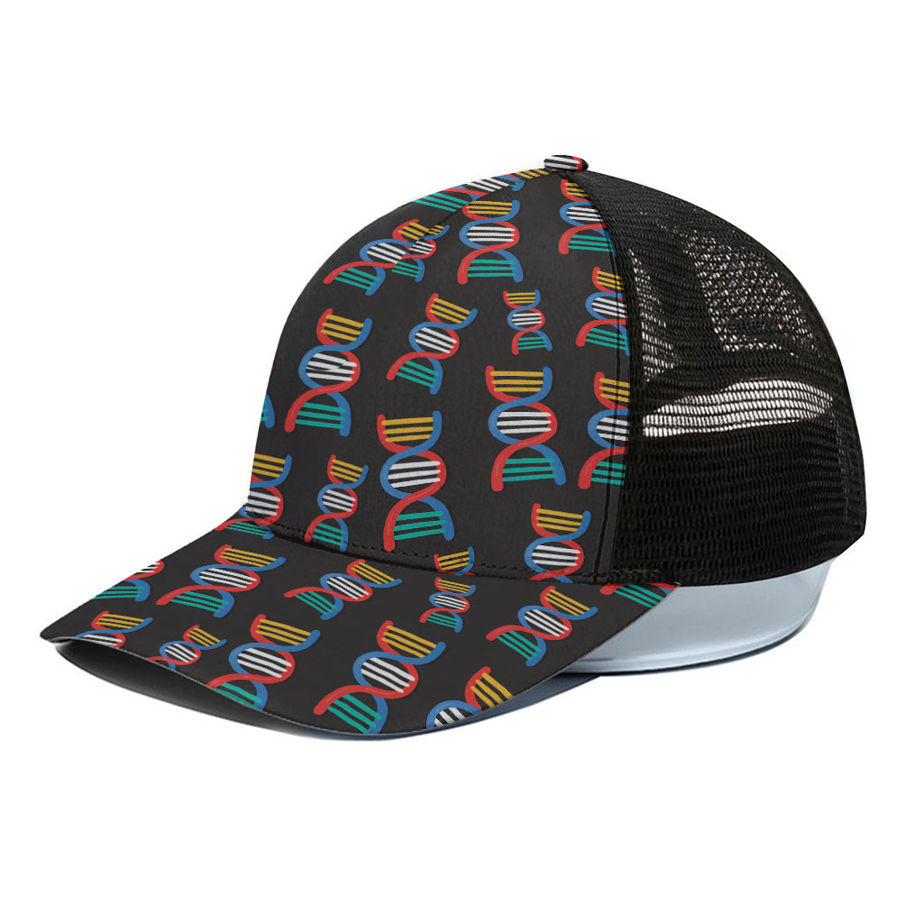 DNA Strands Pattern Print Black Mesh Trucker Cap