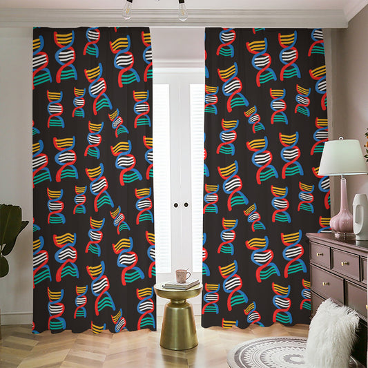 DNA Strands Pattern Print Blackout Pencil Pleat Curtains
