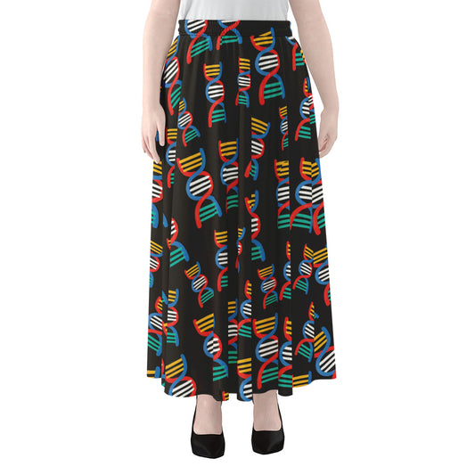 DNA Strands Pattern Print Chiffon Maxi Skirt