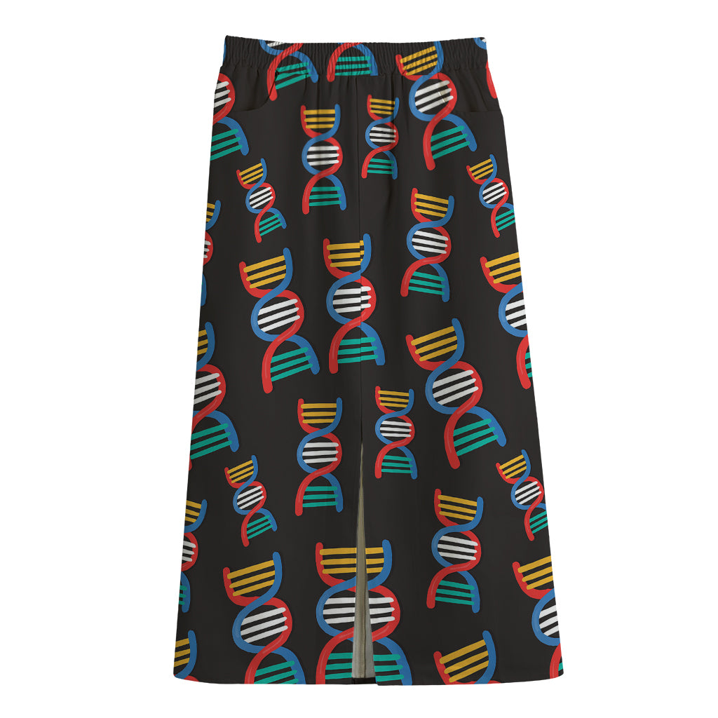 DNA Strands Pattern Print Cotton Front Slit Maxi Skirt