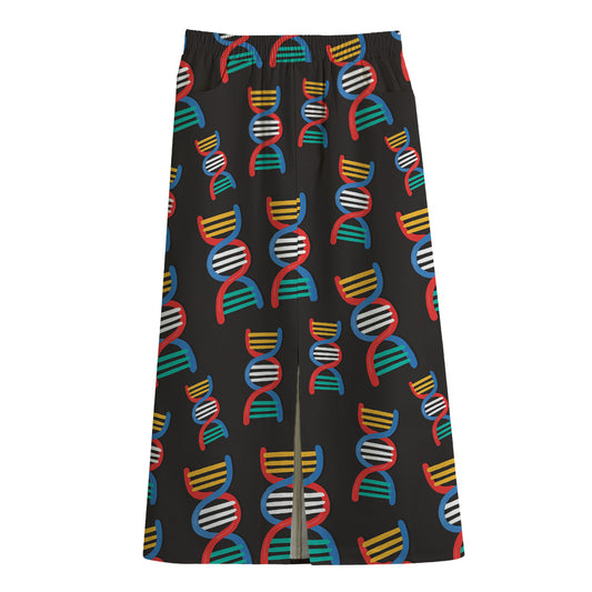 DNA Strands Pattern Print Cotton Front Slit Maxi Skirt