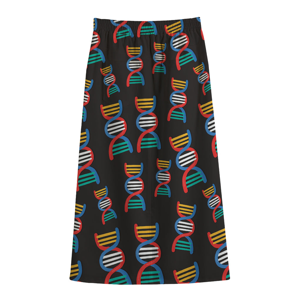 DNA Strands Pattern Print Cotton Front Slit Maxi Skirt