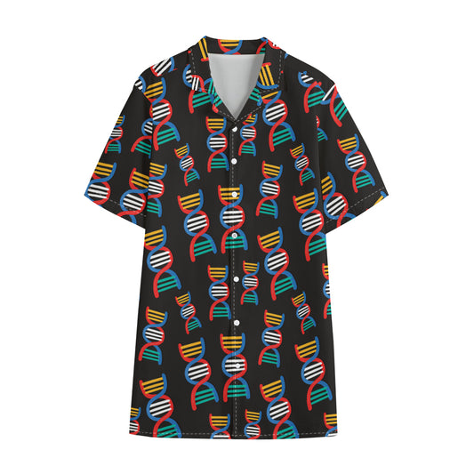 DNA Strands Pattern Print Cotton Hawaiian Shirt