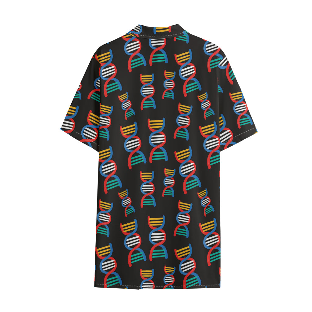 DNA Strands Pattern Print Cotton Hawaiian Shirt
