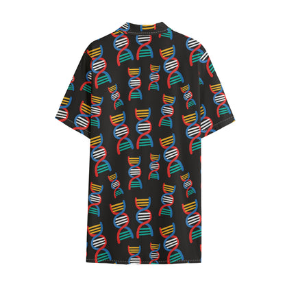 DNA Strands Pattern Print Cotton Hawaiian Shirt