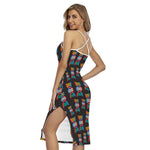 DNA Strands Pattern Print Cross Back Cami Dress