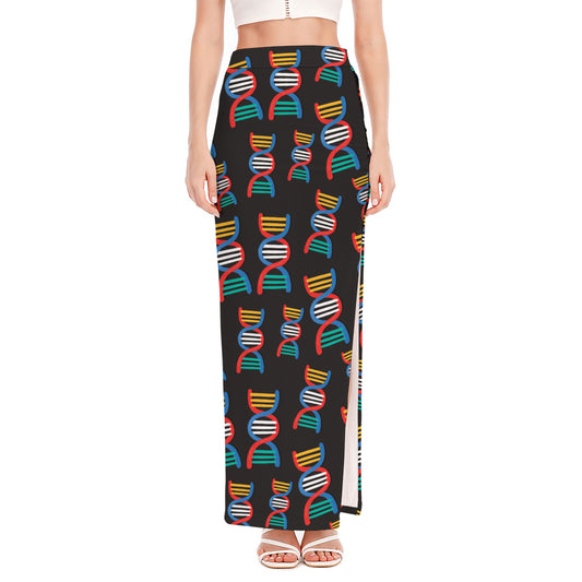 DNA Strands Pattern Print High Slit Maxi Skirt