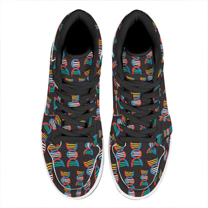 DNA Strands Pattern Print High Top Leather Sneakers