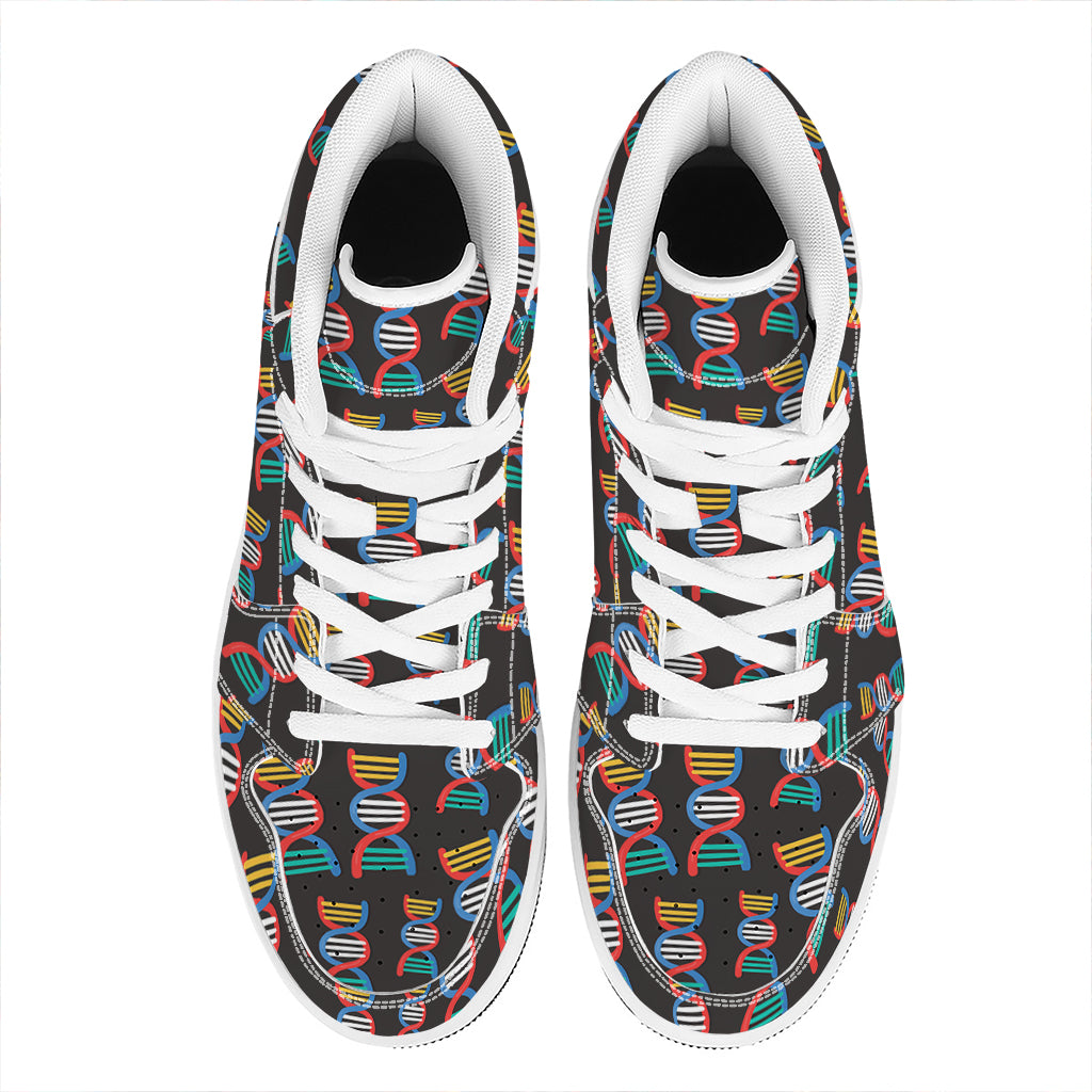 DNA Strands Pattern Print High Top Leather Sneakers