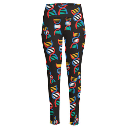 DNA Strands Pattern Print High-Waisted Pocket Leggings